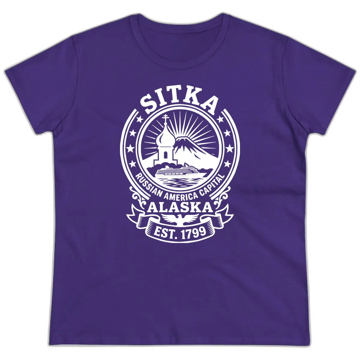 Sitka Russian America Capital Badge Ladies Tee in Purple