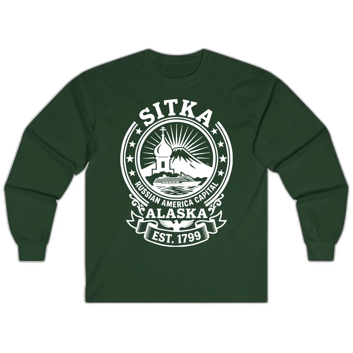 Sitka Russian America Capital Badge Long Sleeve in Forest Green