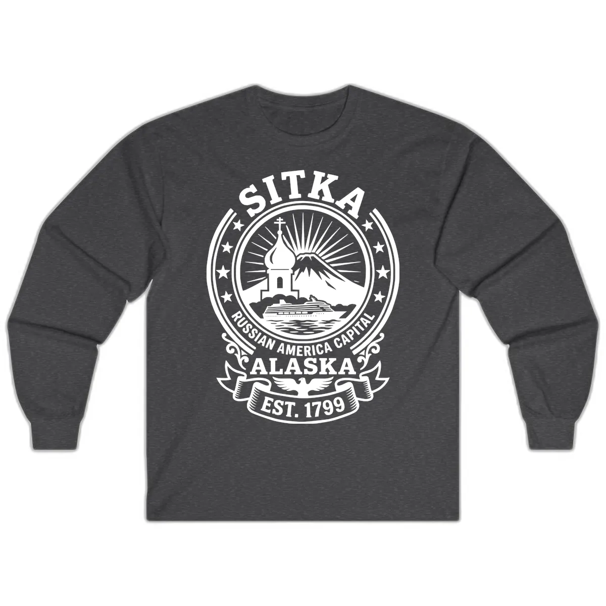 Sitka Russian America Capital Badge Long Sleeve in Dark Heather