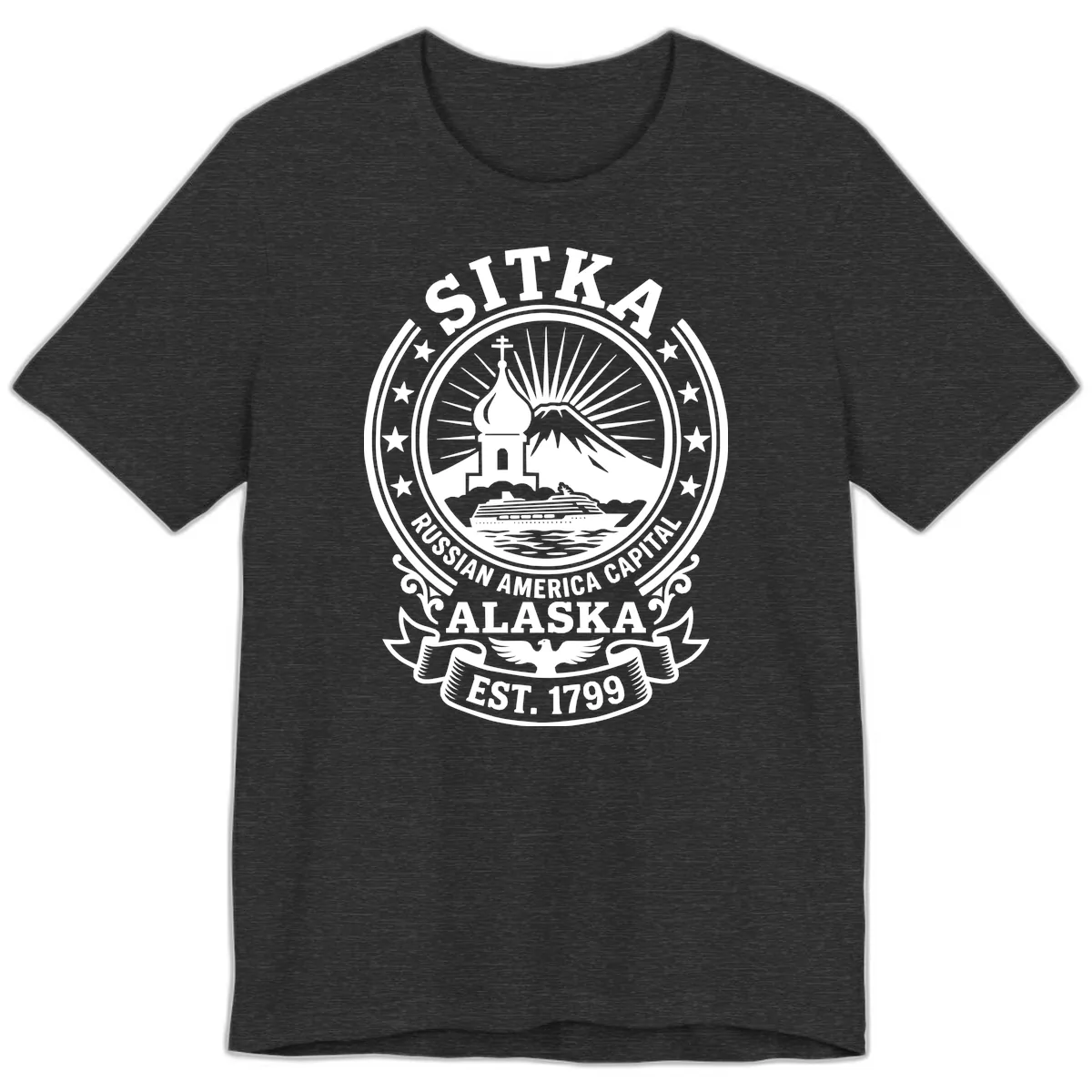 Sitka Russian America Capital Badge Premium T-Shirt in Dark Grey Heather