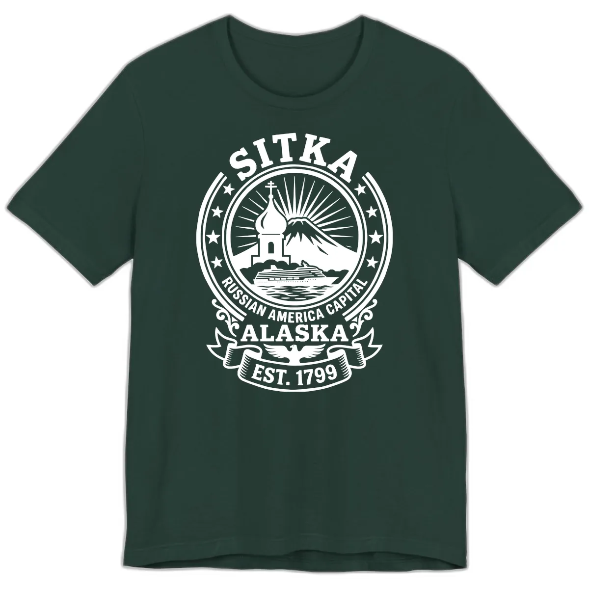 Sitka Russian America Capital Badge Premium T-Shirt in Forest