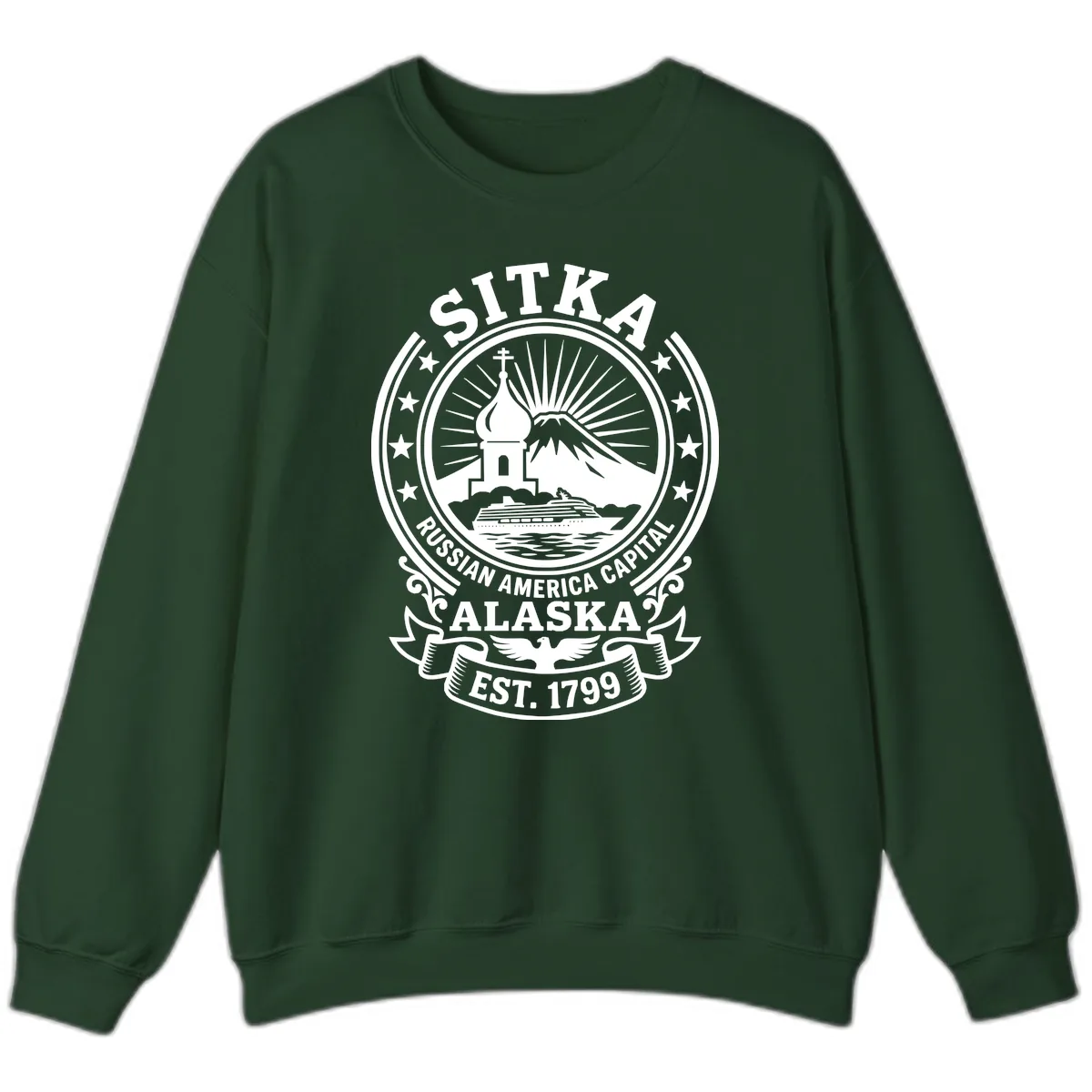 Sitka Russian America Capital Badge Sweatshirt in Forest Green