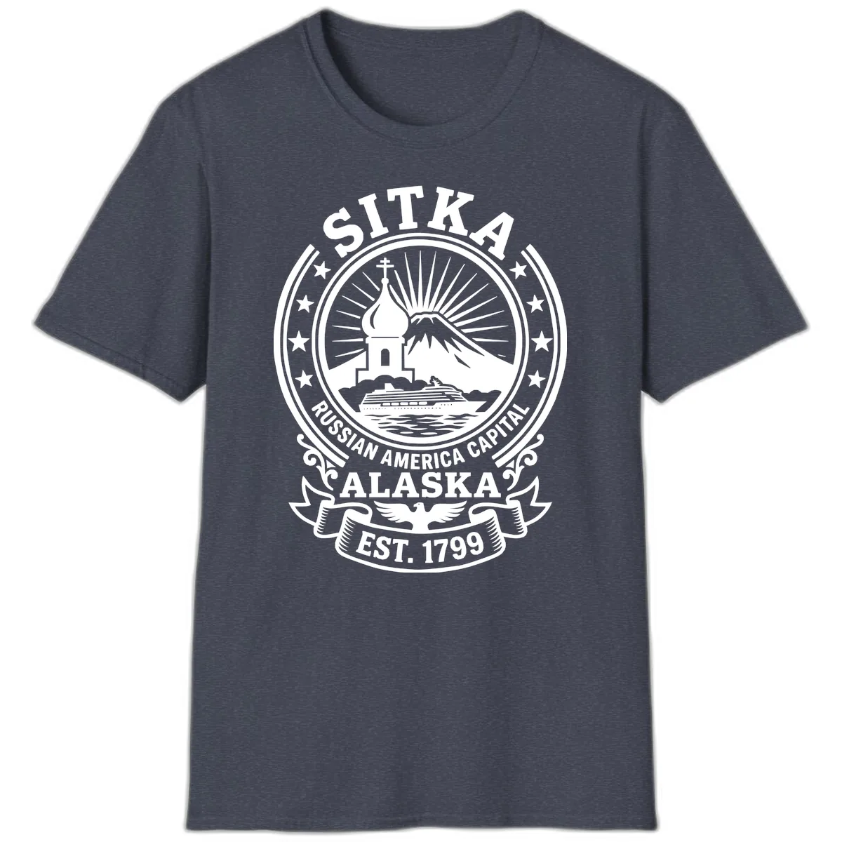 Sitka Russian America Capital Badge T-Shirt in Heather Navy