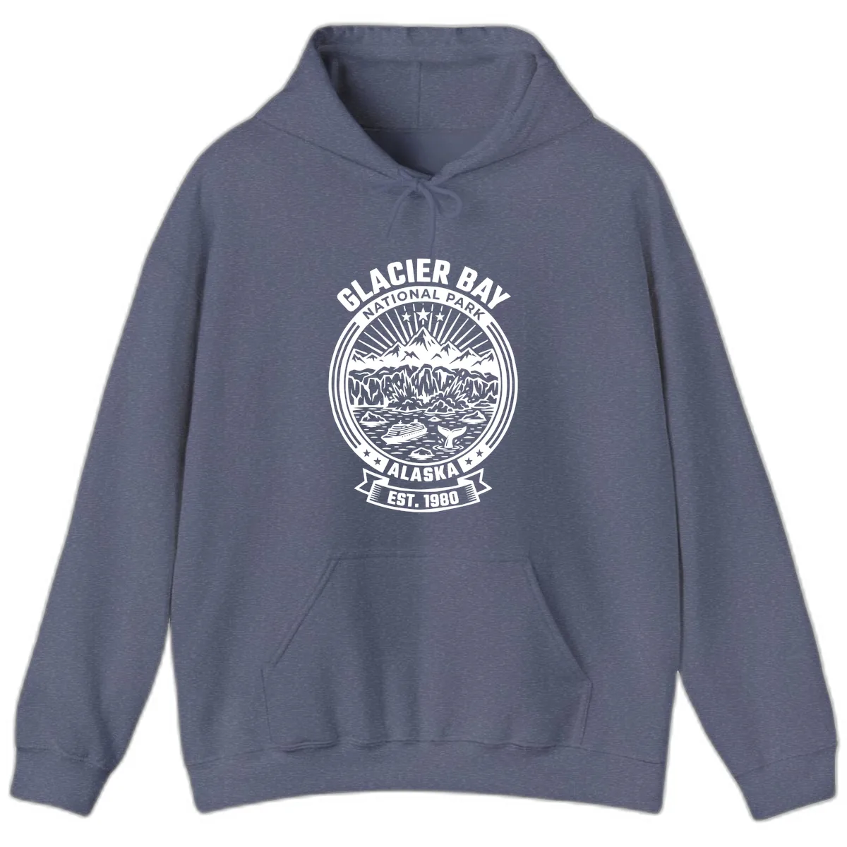 Glacier Bay National Park Badge Hoodie in Heather Navy