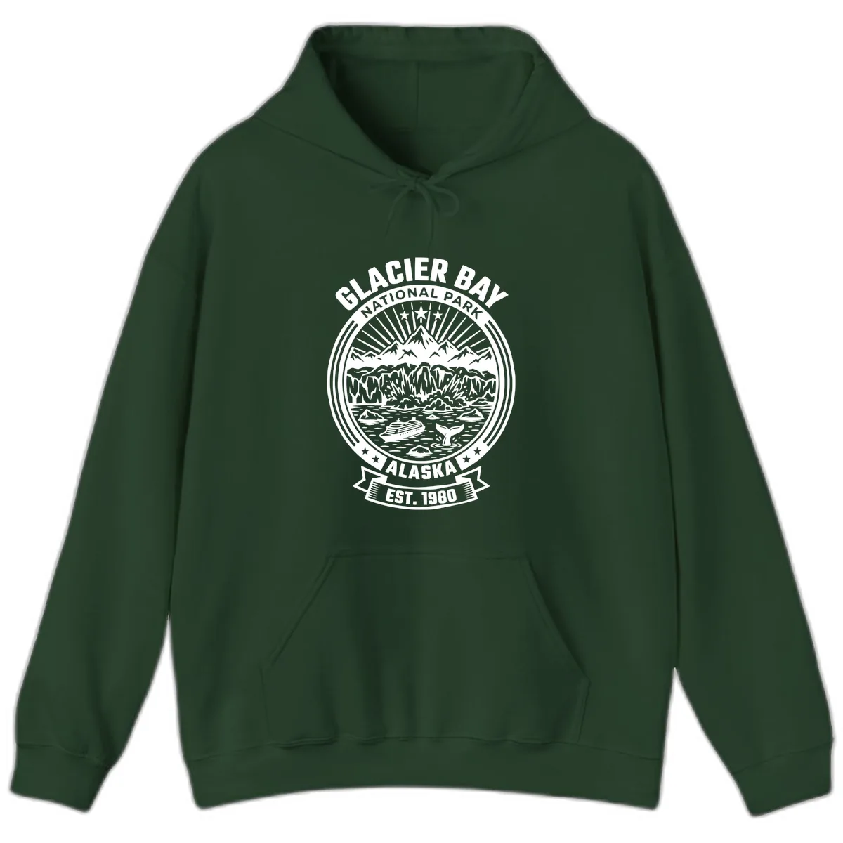 Glacier Bay National Park Badge Hoodie in Forest Green