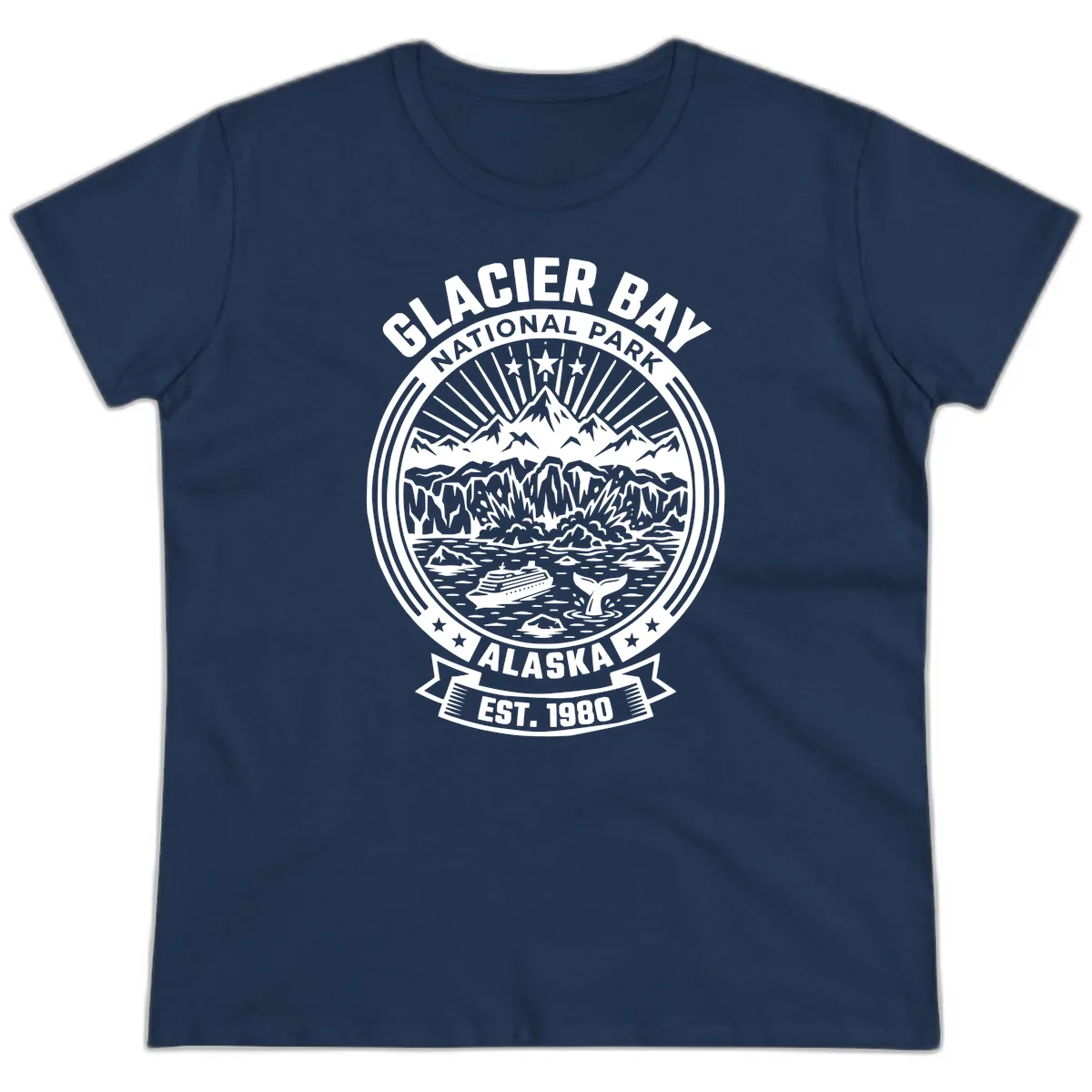 Glacier Bay National Park Badge Ladies Tee in Navy