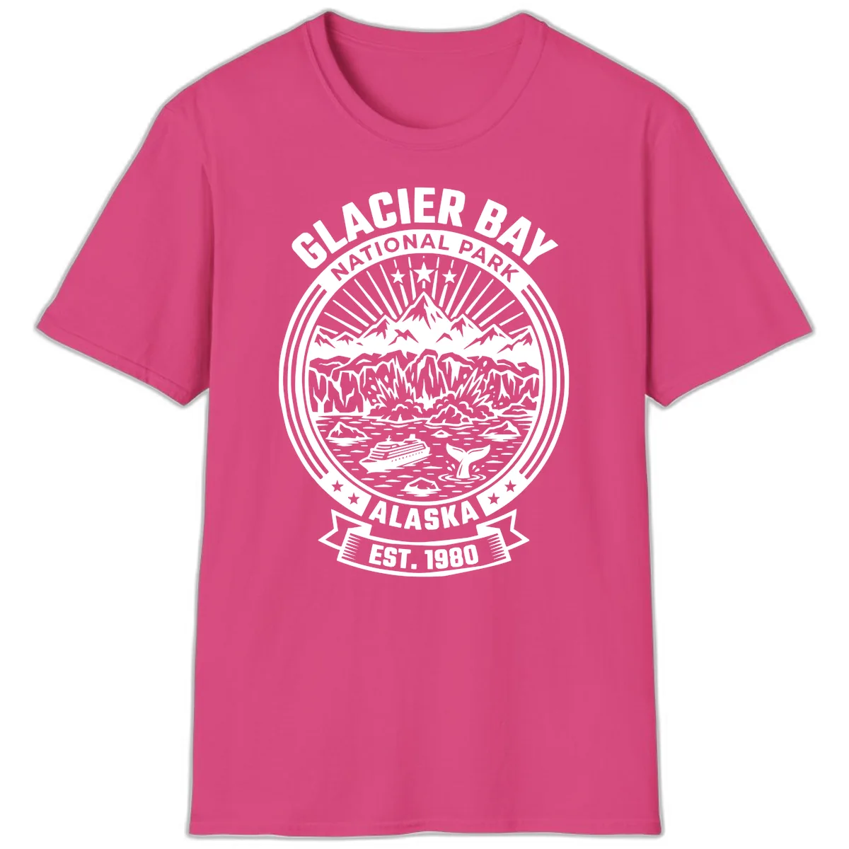Glacier Bay National Park Badge T-Shirt in Heliconia
