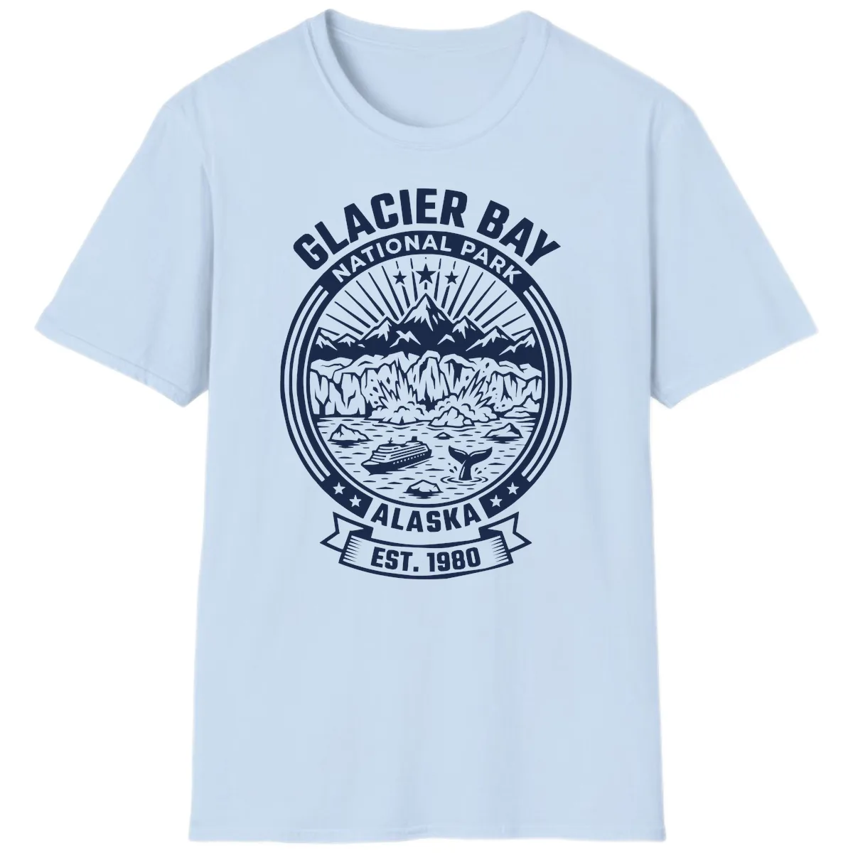 Glacier Bay National Park Badge T-Shirt in Light Blue