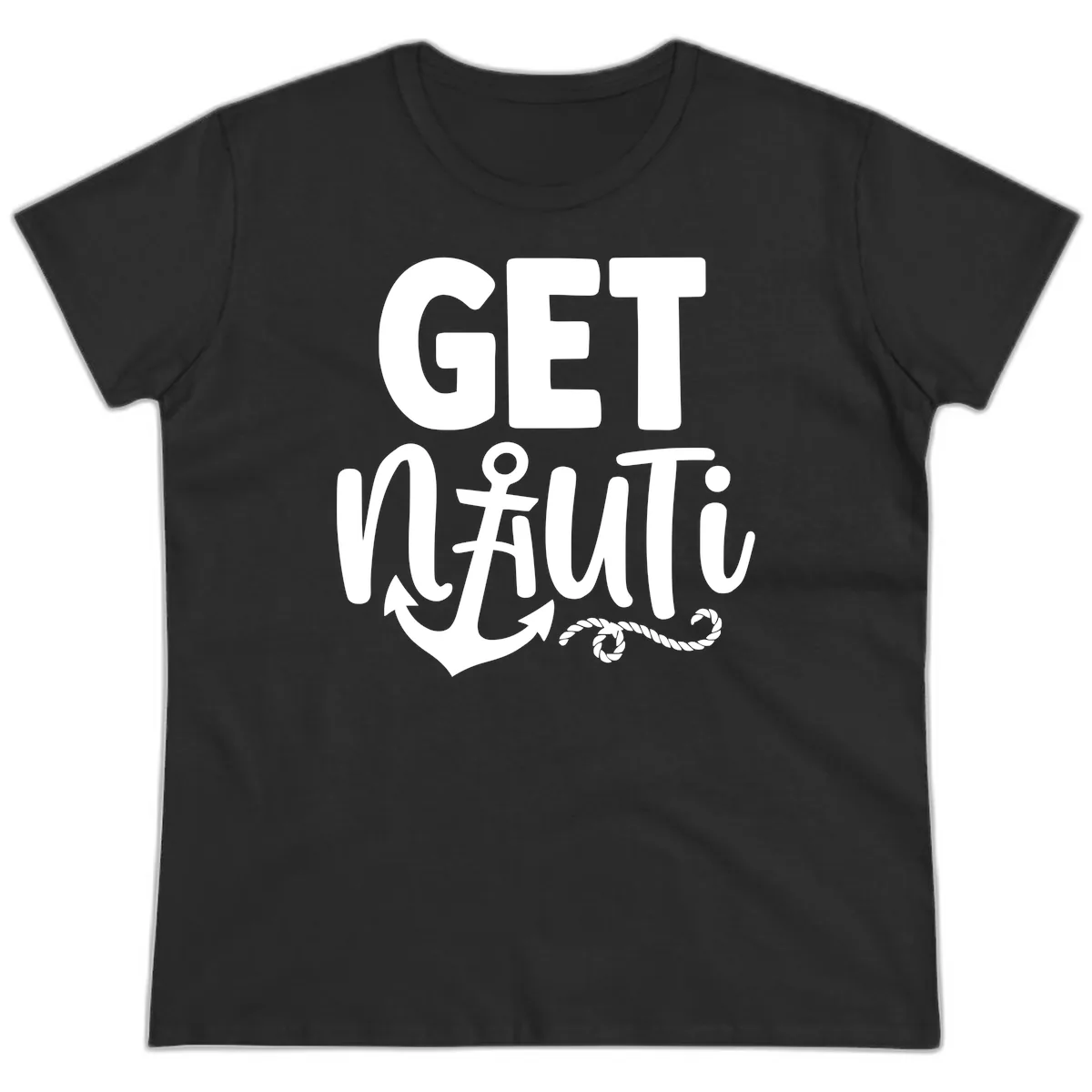 Get Nautical Anchor Cross Design Ladies Tee in Black