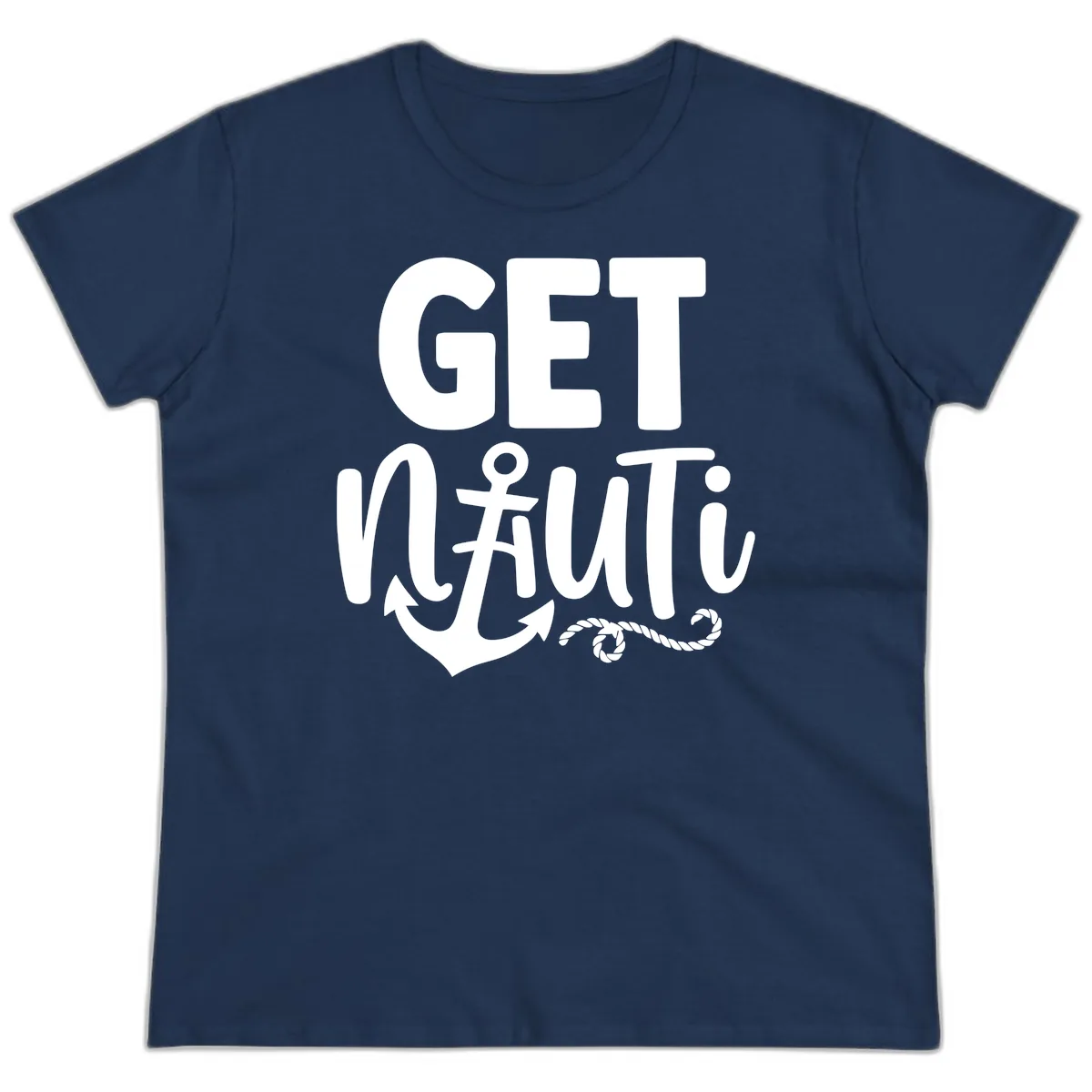 Get Nautical Anchor Cross Design Ladies Tee in Navy