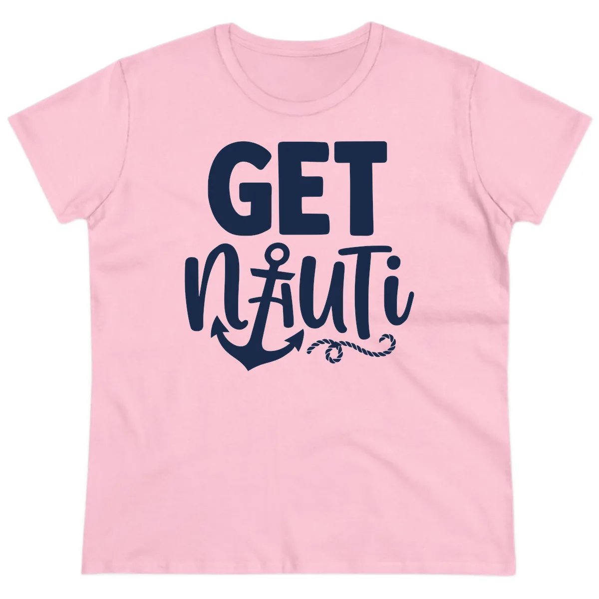 Get Nautical Anchor Cross Design Ladies Tee in Light Pink