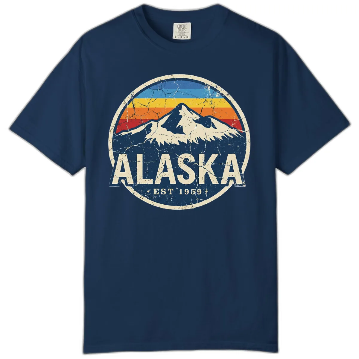 Alaska Mountain Retro Badge Comfort Color in Navy