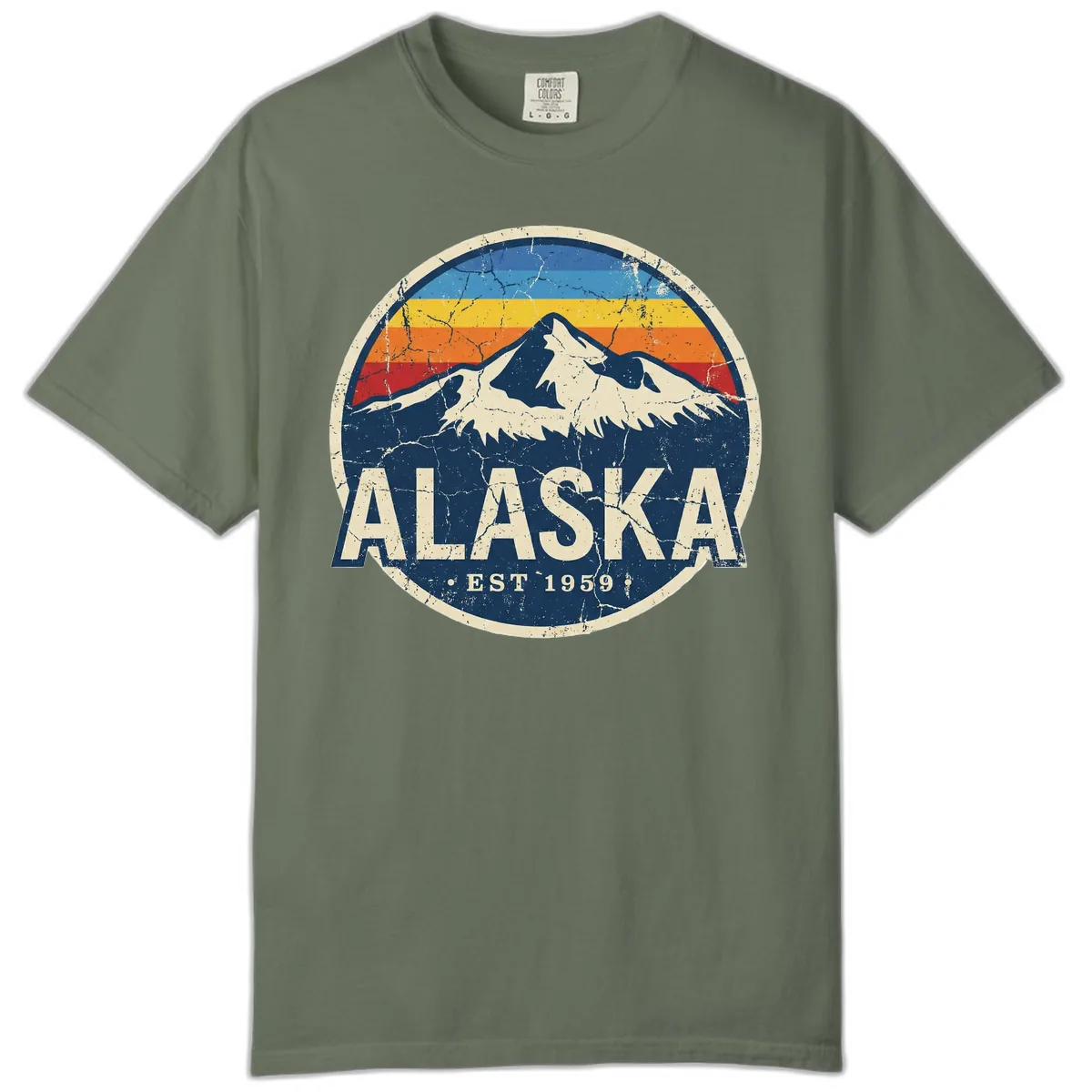 Alaska Mountain Retro Badge Comfort Color in Moss