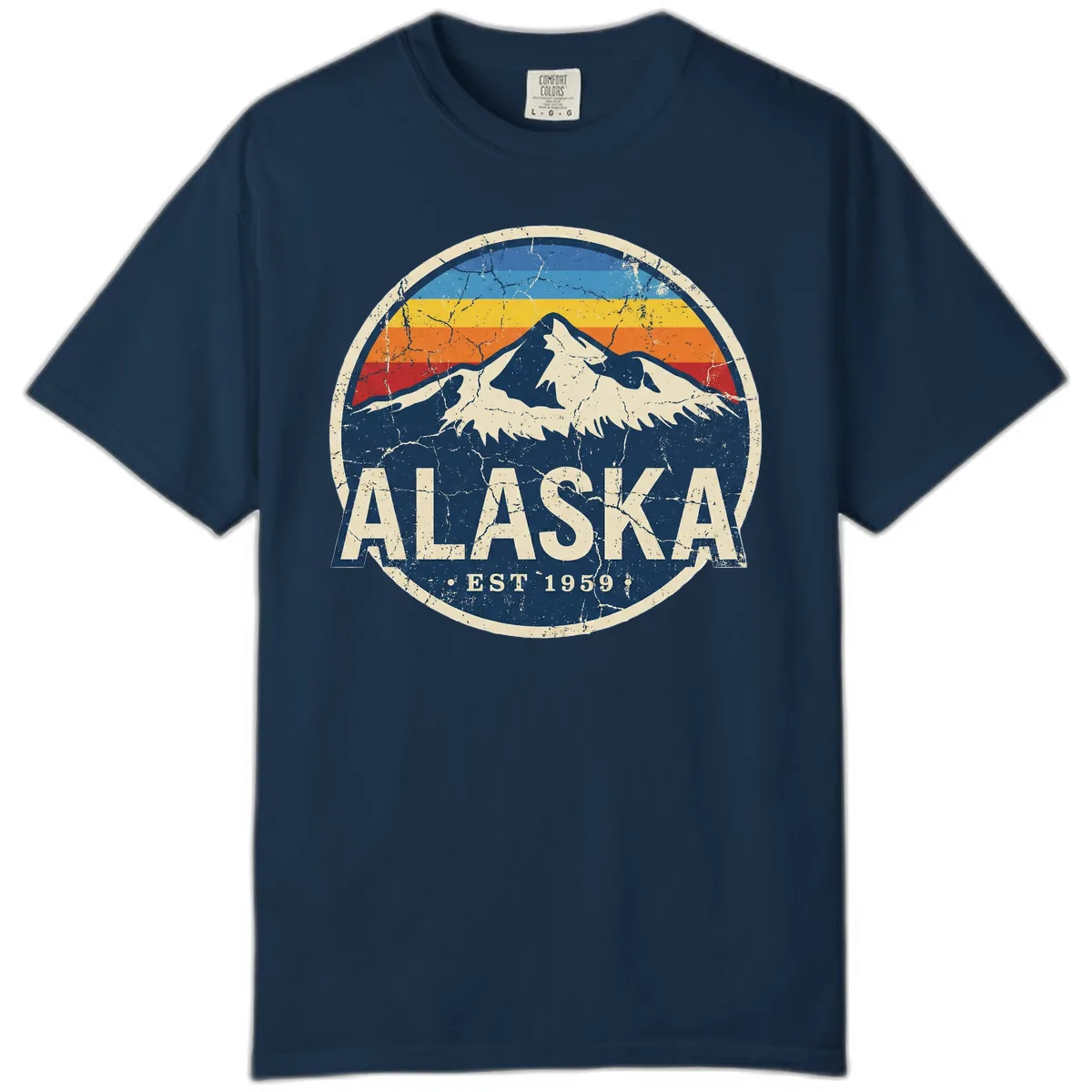 Alaska Mountain Retro Badge Comfort Color in True Navy