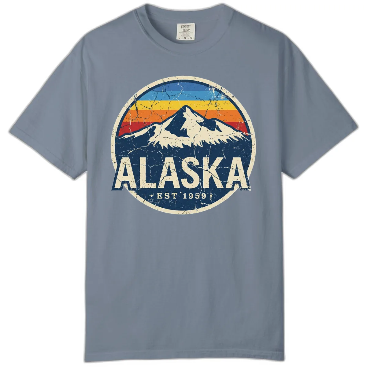 Alaska Mountain Retro Badge Comfort Color in Blue Jean