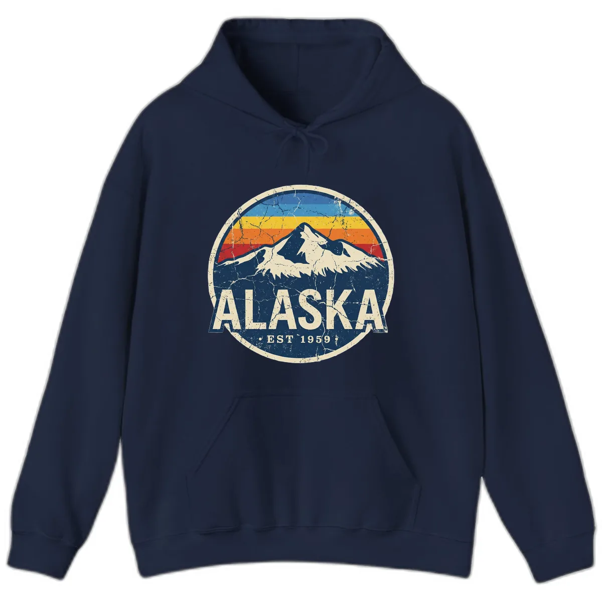 Alaska Mountain Retro Badge Hoodie in Navy