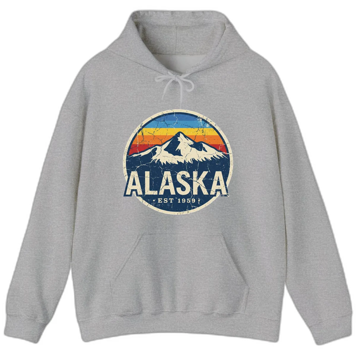 Alaska Mountain Retro Badge Hoodie in Sport Grey