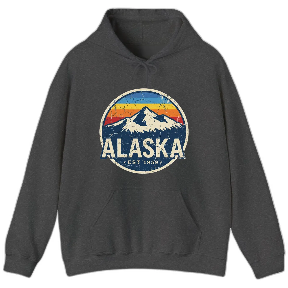 Alaska Mountain Retro Badge Hoodie in Dark Heather