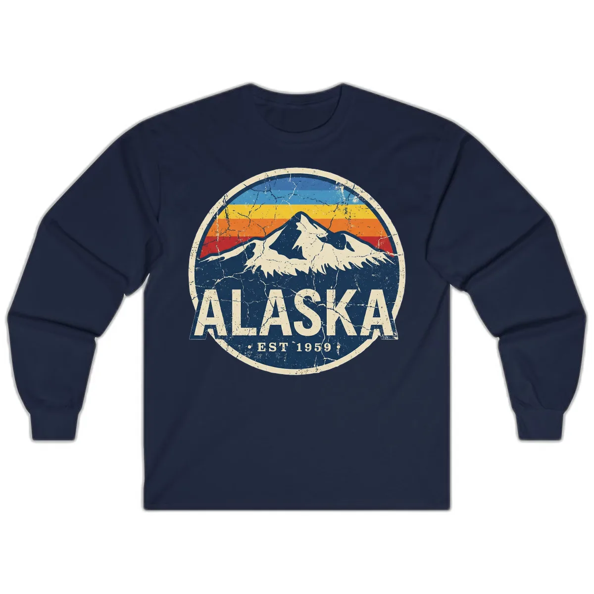 Alaska Mountain Retro Badge Long Sleeve in Navy