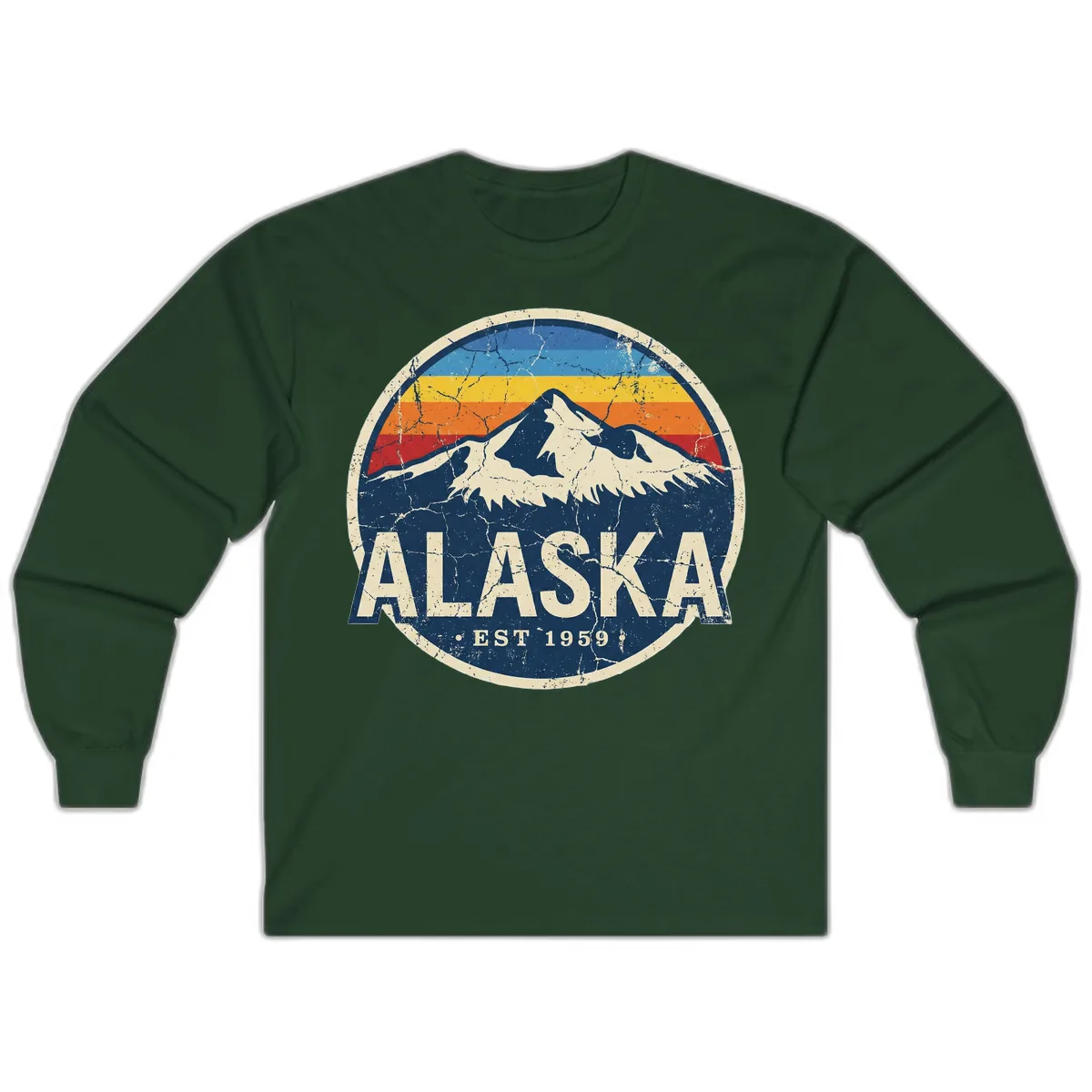 Alaska Mountain Retro Badge Long Sleeve in Forest Green