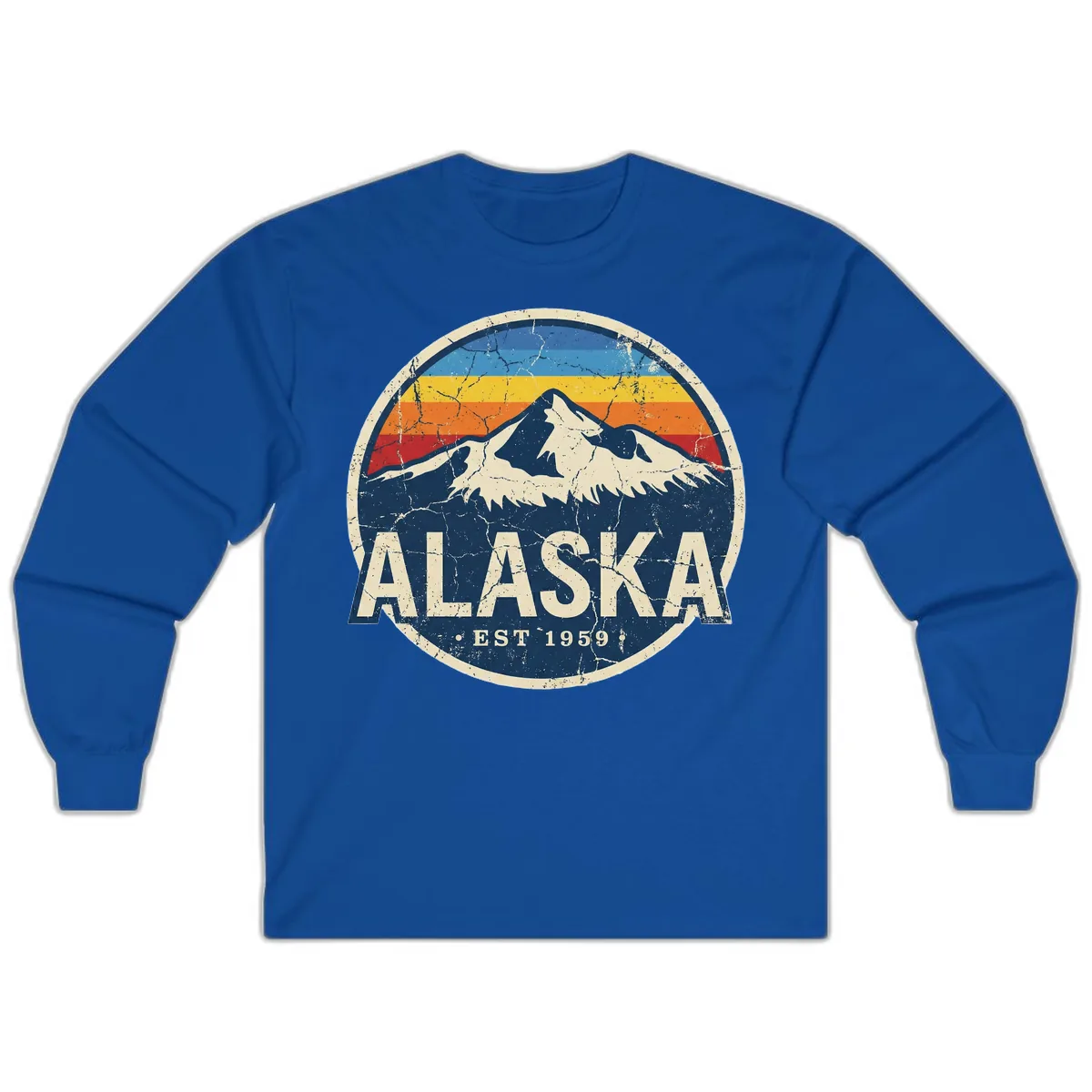 Alaska Mountain Retro Badge Long Sleeve in Royal