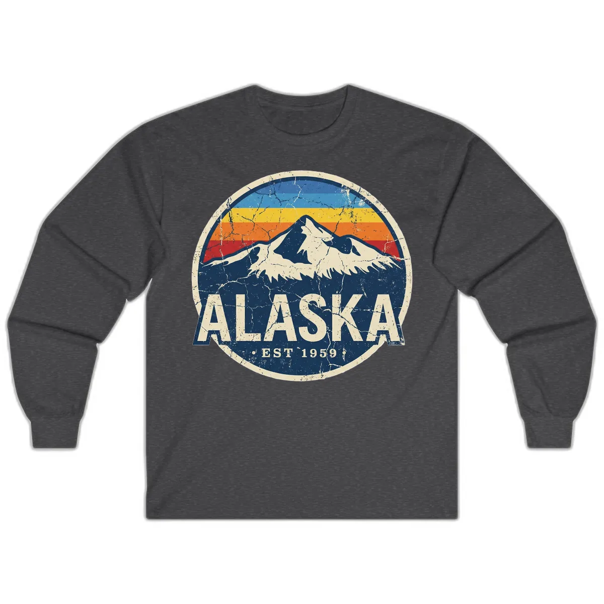 Alaska Mountain Retro Badge Long Sleeve in Dark Heather