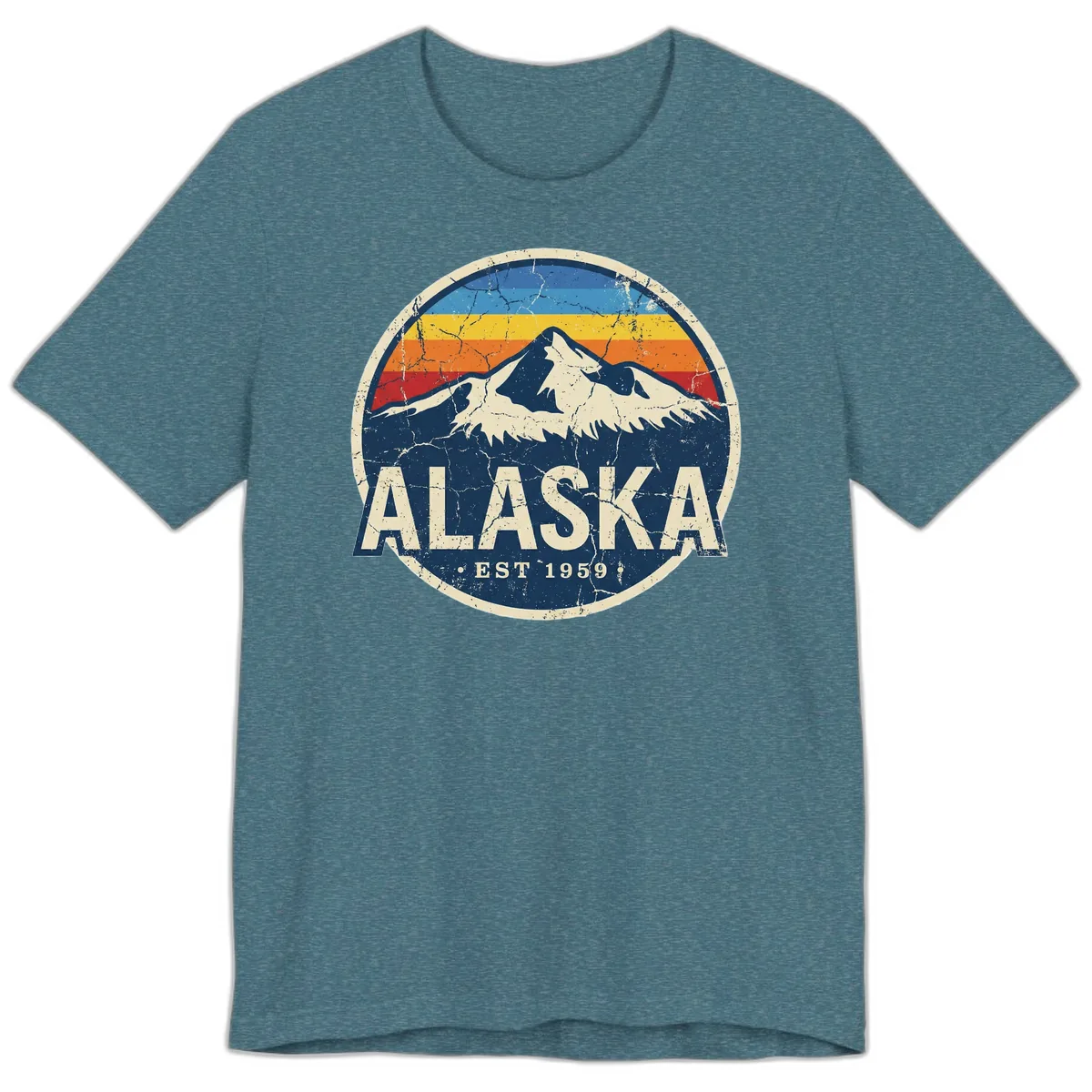 Alaska Mountain Retro Badge Premium T-Shirt in Heather Deep Teal