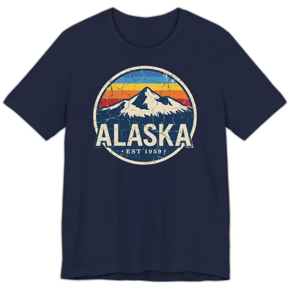 Alaska Mountain Retro Badge Premium T-Shirt in Navy