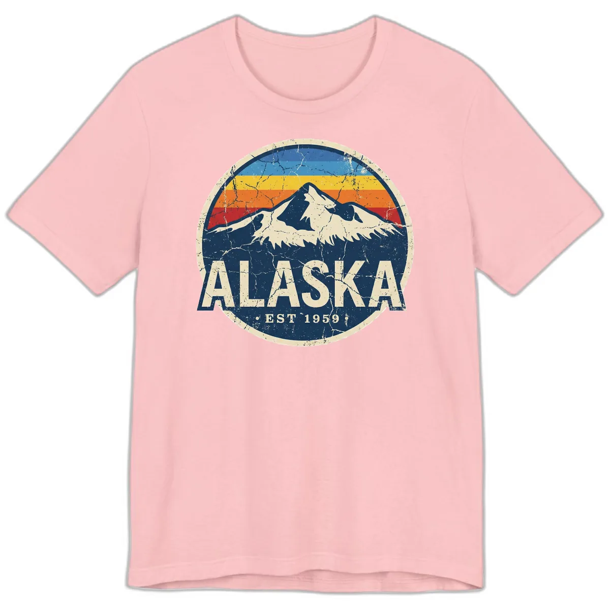 Alaska Mountain Retro Badge Premium T-Shirt in Pink