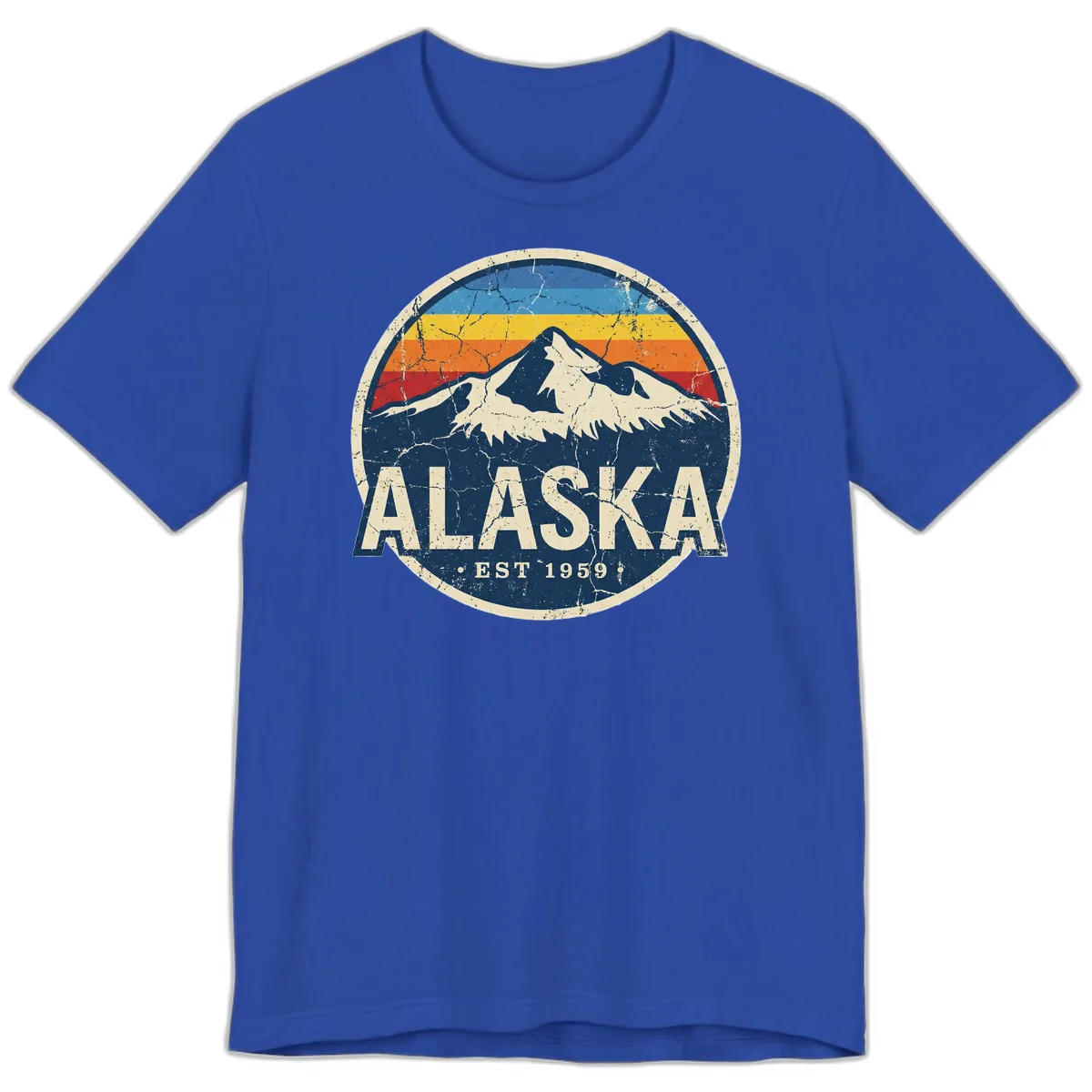 Alaska Mountain Retro Badge Premium T-Shirt in True Royal