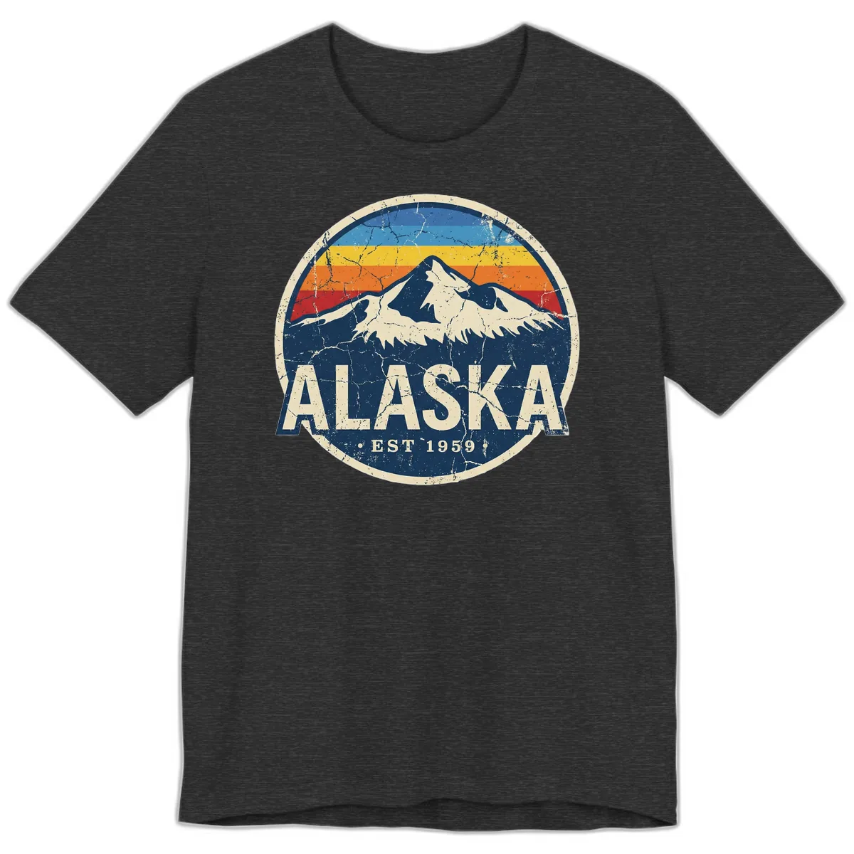 Alaska Mountain Retro Badge Premium T-Shirt in Dark Grey Heather