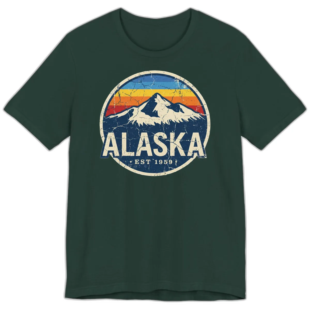 Alaska Mountain Retro Badge Premium T-Shirt in Forest