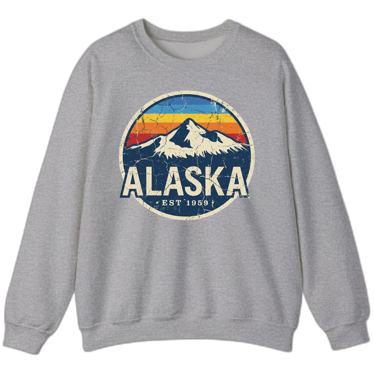 Alaska Mountain Retro Badge Sweatshirt in Sport Grey