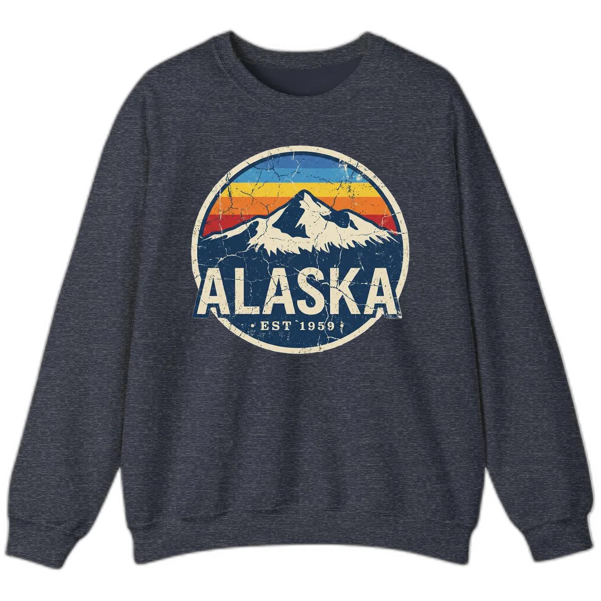 Alaska Mountain Retro Badge Sweatshirt in Heather Sport Dark Navy