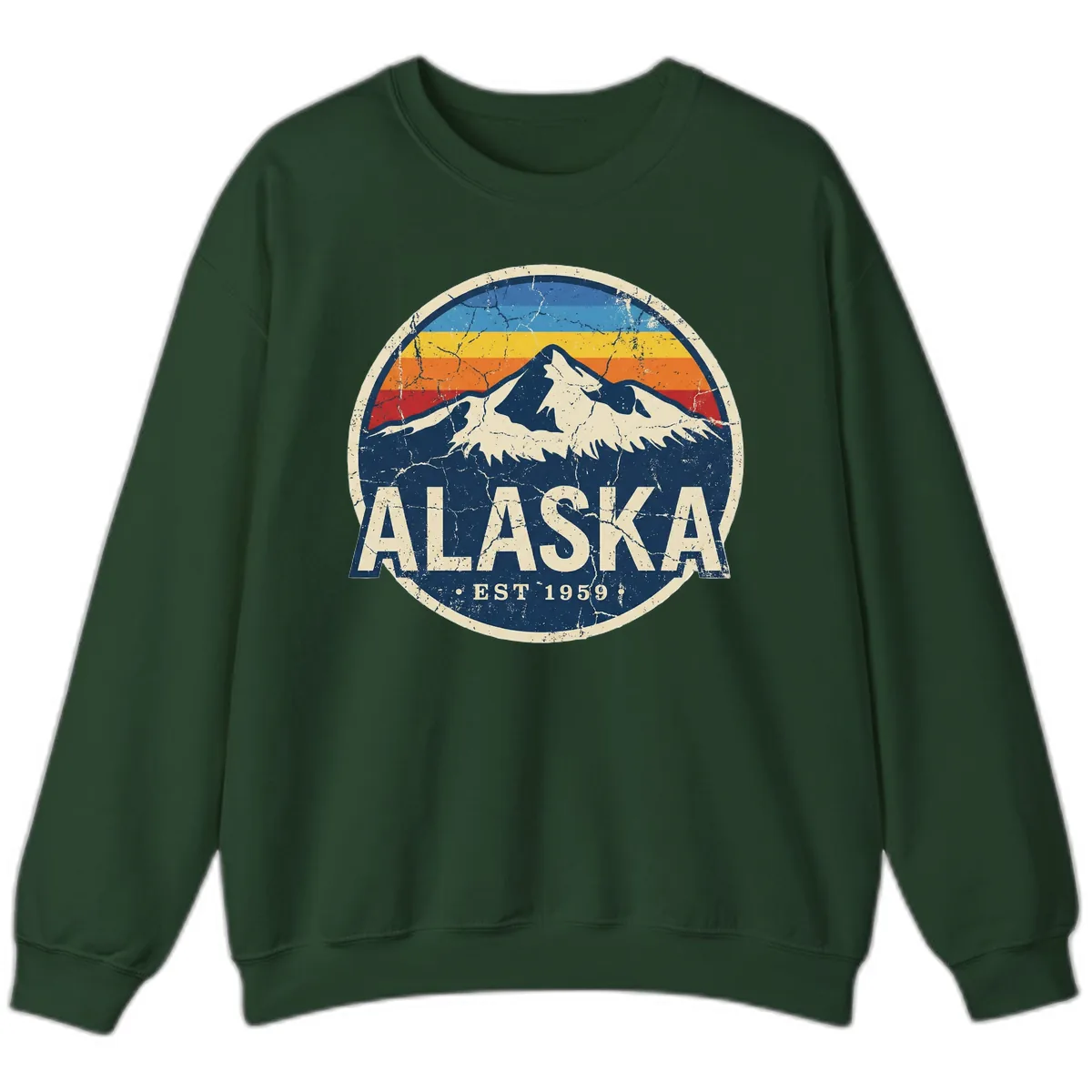 Alaska Mountain Retro Badge Sweatshirt in Forest Green