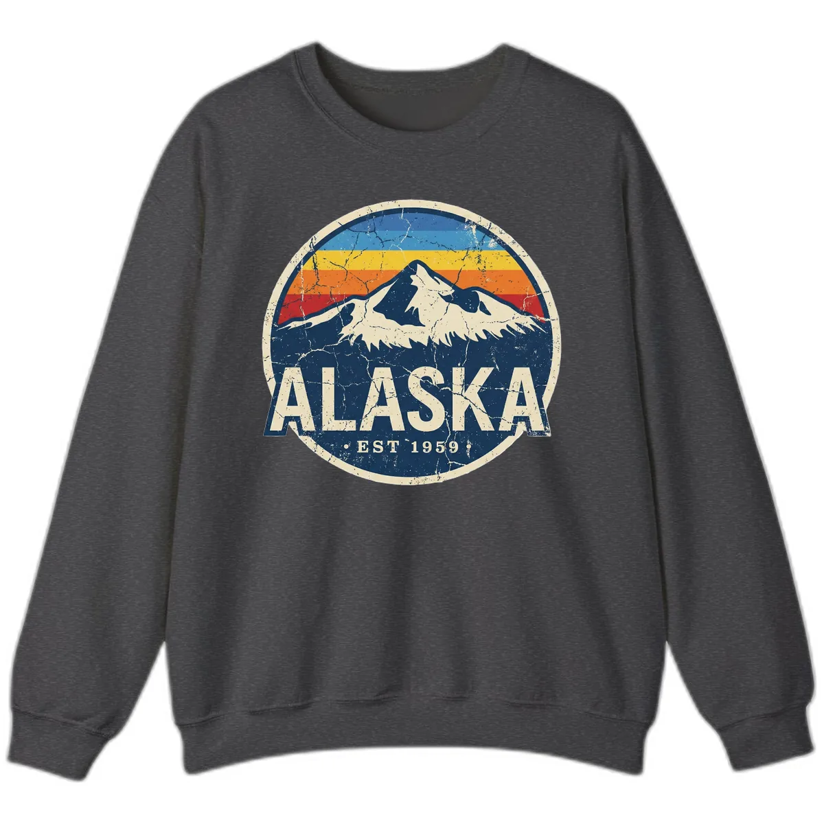 Alaska Mountain Retro Badge Sweatshirt in Dark Heather