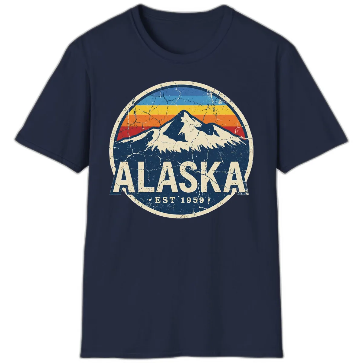 Alaska Mountain Retro Badge T-Shirt in Navy