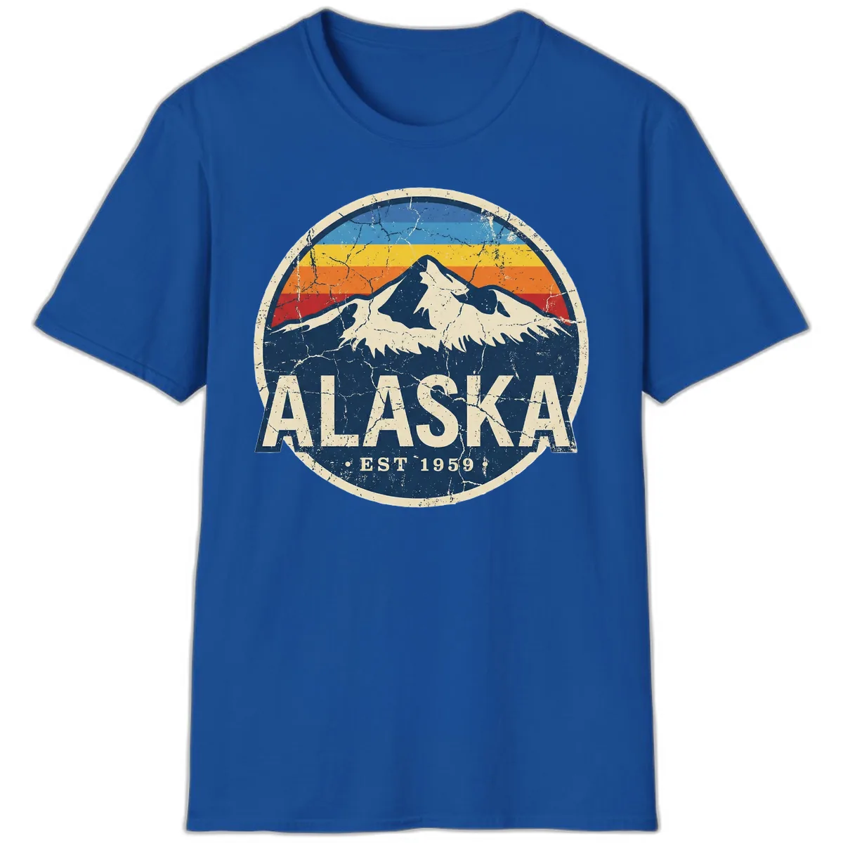 Alaska Mountain Retro Badge T-Shirt in Royal