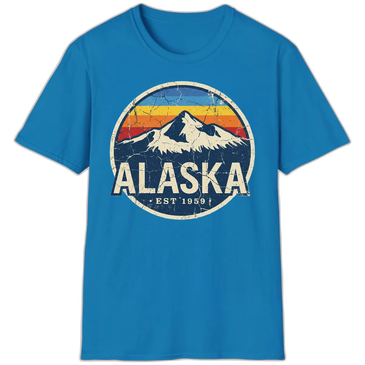 Alaska Mountain Retro Badge T-Shirt in Sapphire