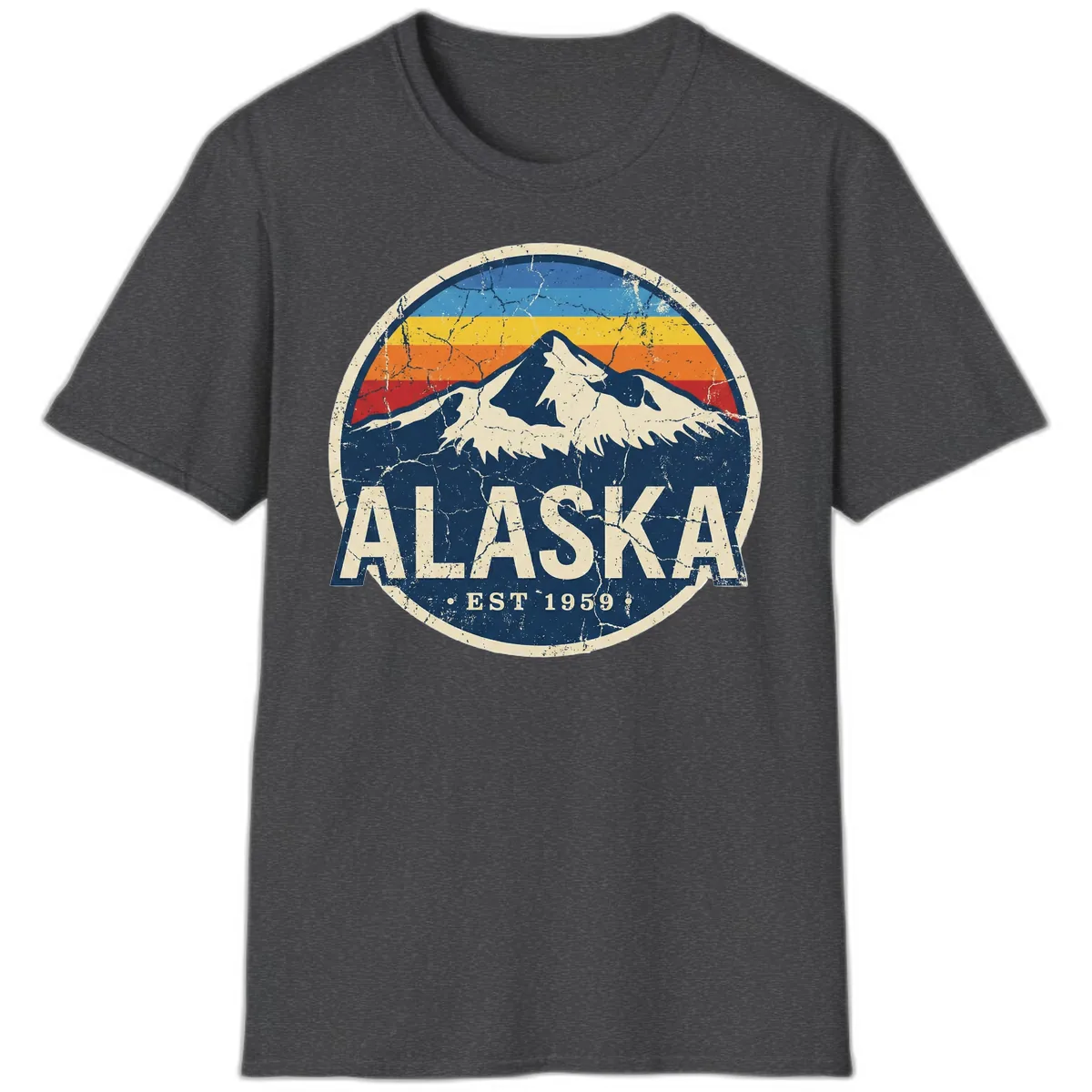 Alaska Mountain Retro Badge T-Shirt in Dark Heather