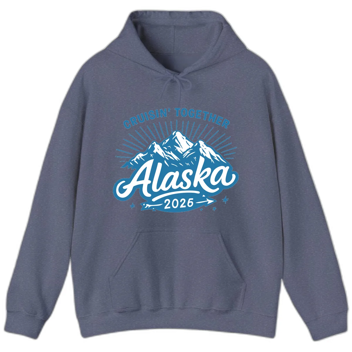 Cruisin' Together Alaska Mountains Hoodie in Heather Navy