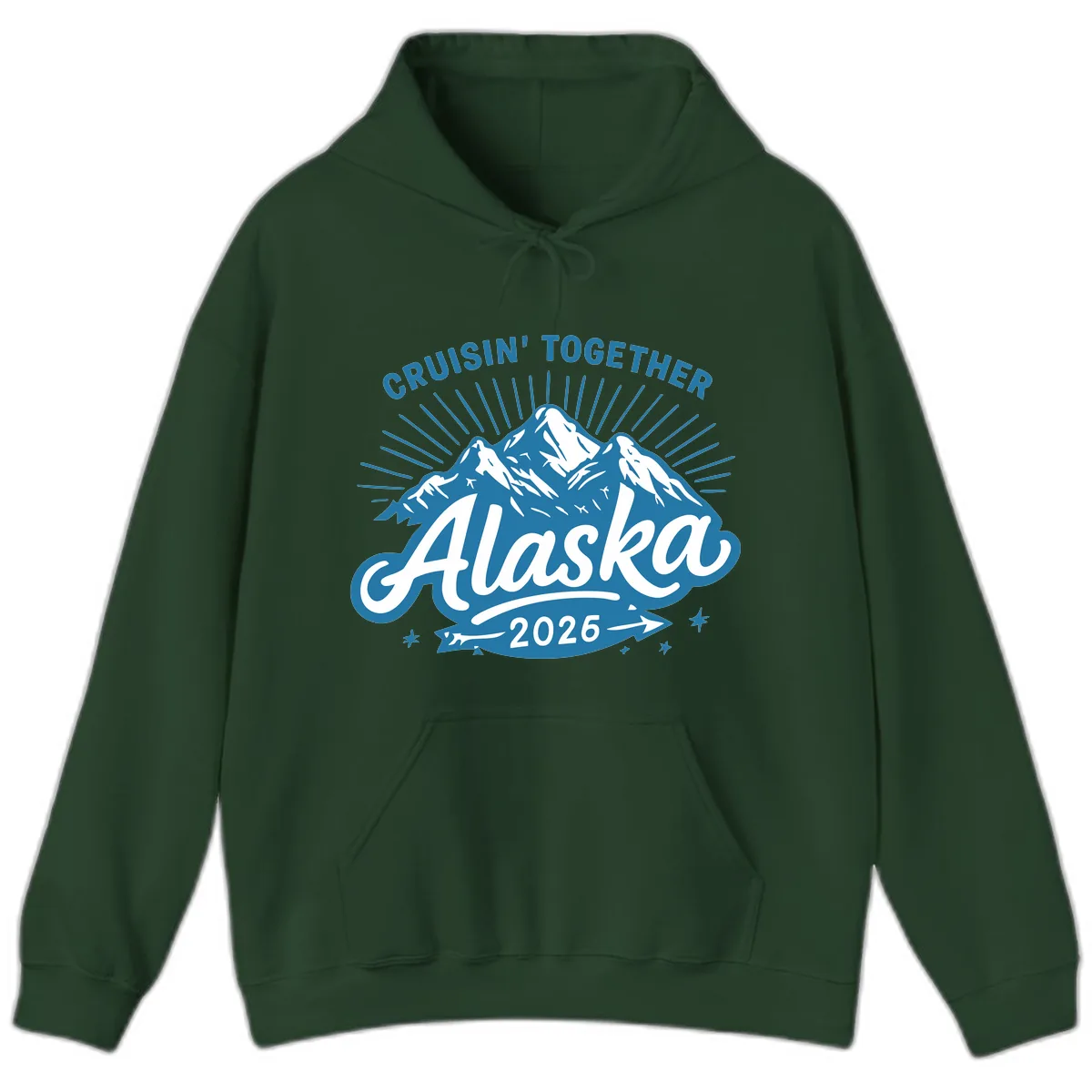 Cruisin' Together Alaska Mountains Hoodie in Forest Green