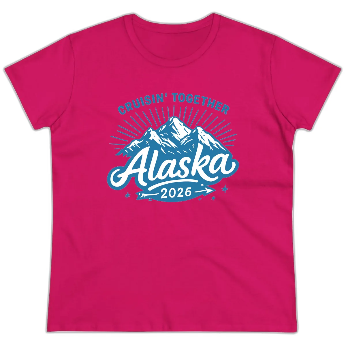 Cruisin' Together Alaska Mountains Ladies Tee in Heliconia