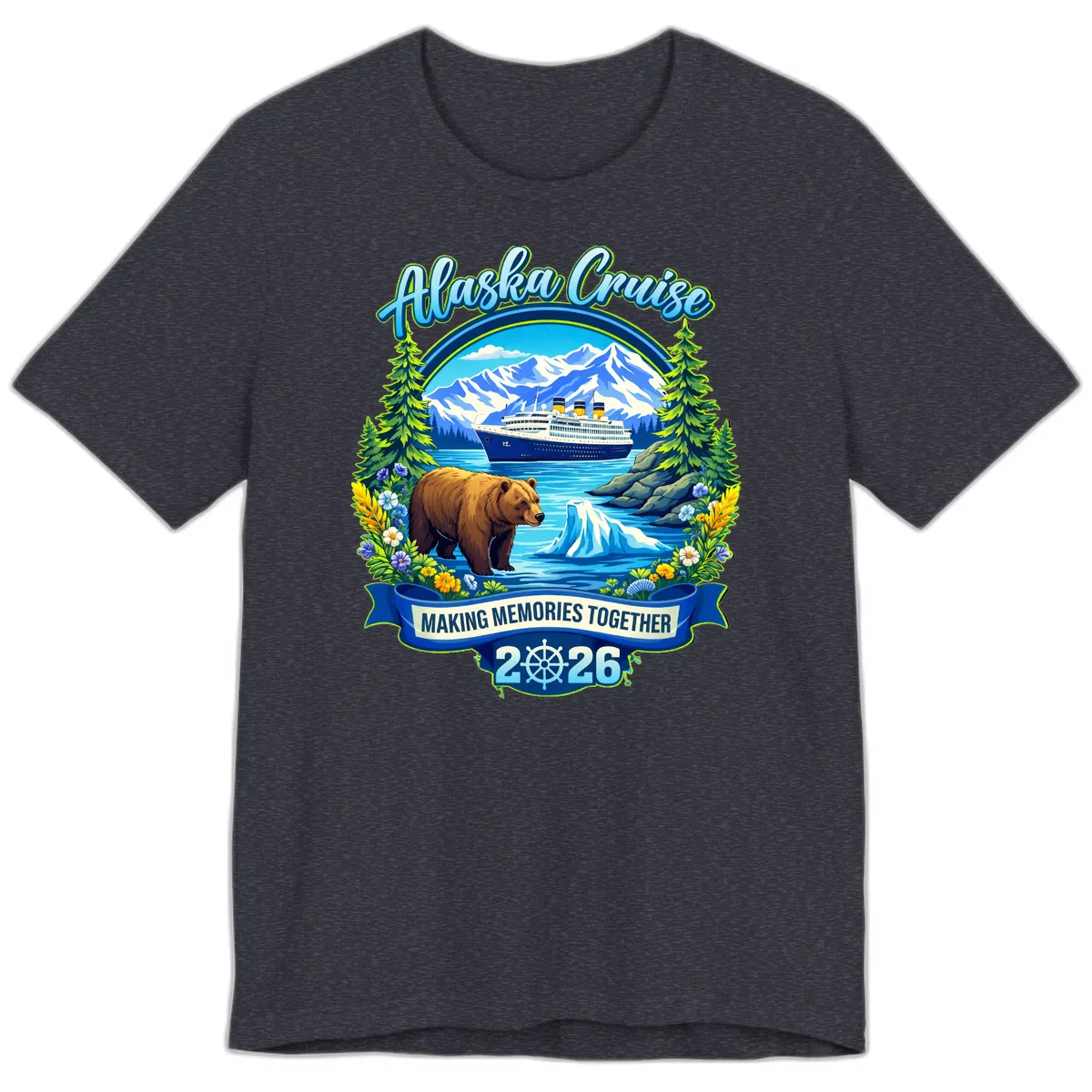 Alaska Cruise Making Memories Together 2026 Premium T-Shirt in Heather Navy