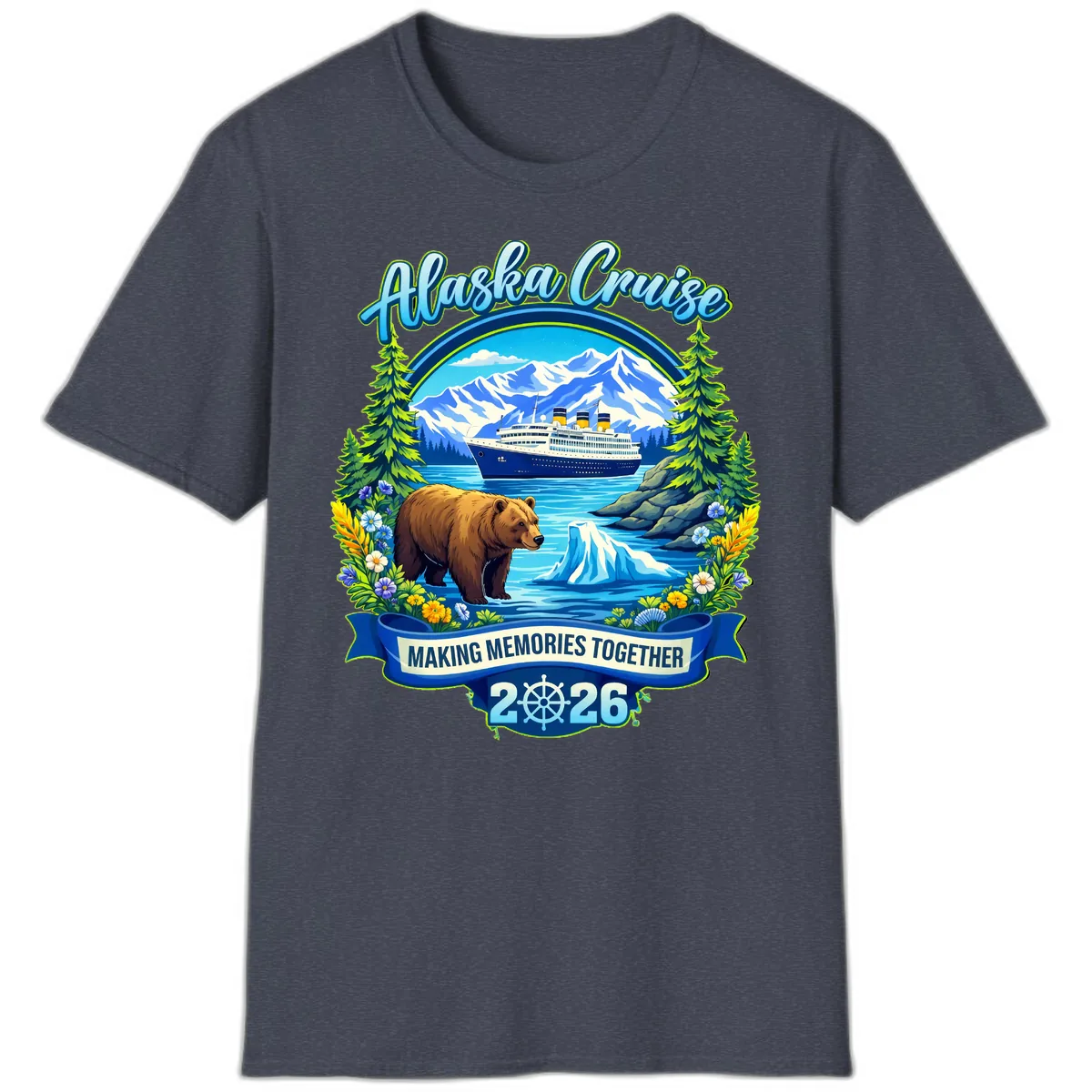 Alaska Cruise Making Memories Together 2026 T-Shirt in Heather Navy