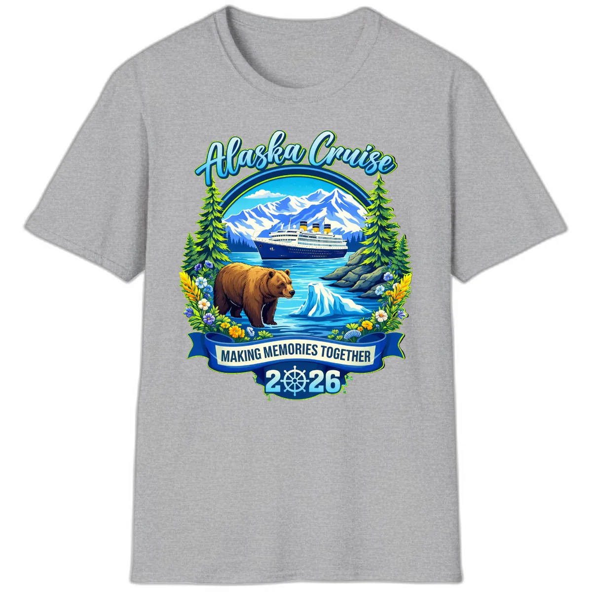 Alaska Cruise Making Memories Together 2026 T-Shirt in Sport Grey
