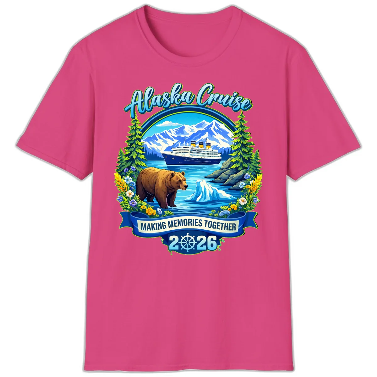 Alaska Cruise Making Memories Together 2026 T-Shirt in Heliconia