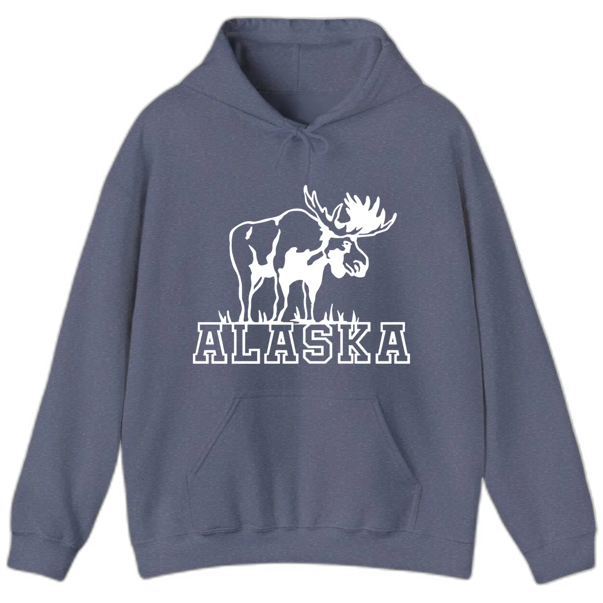 Majestic Moose Alaska Wildlife Hoodie in Heather Navy