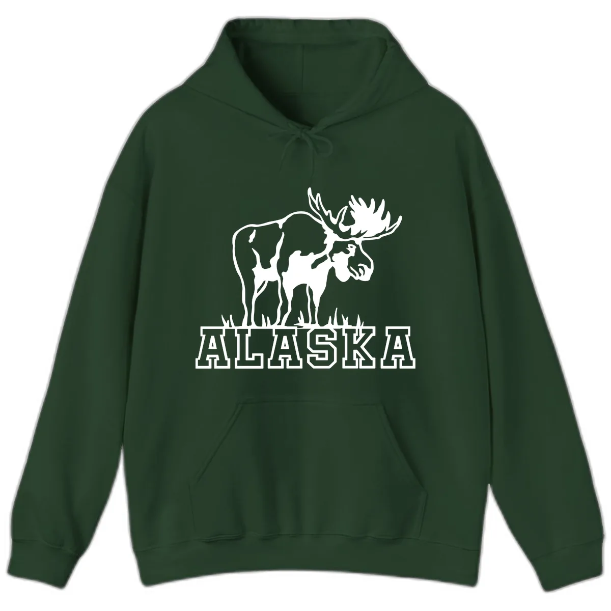 Majestic Moose Alaska Wildlife Hoodie in Forest Green