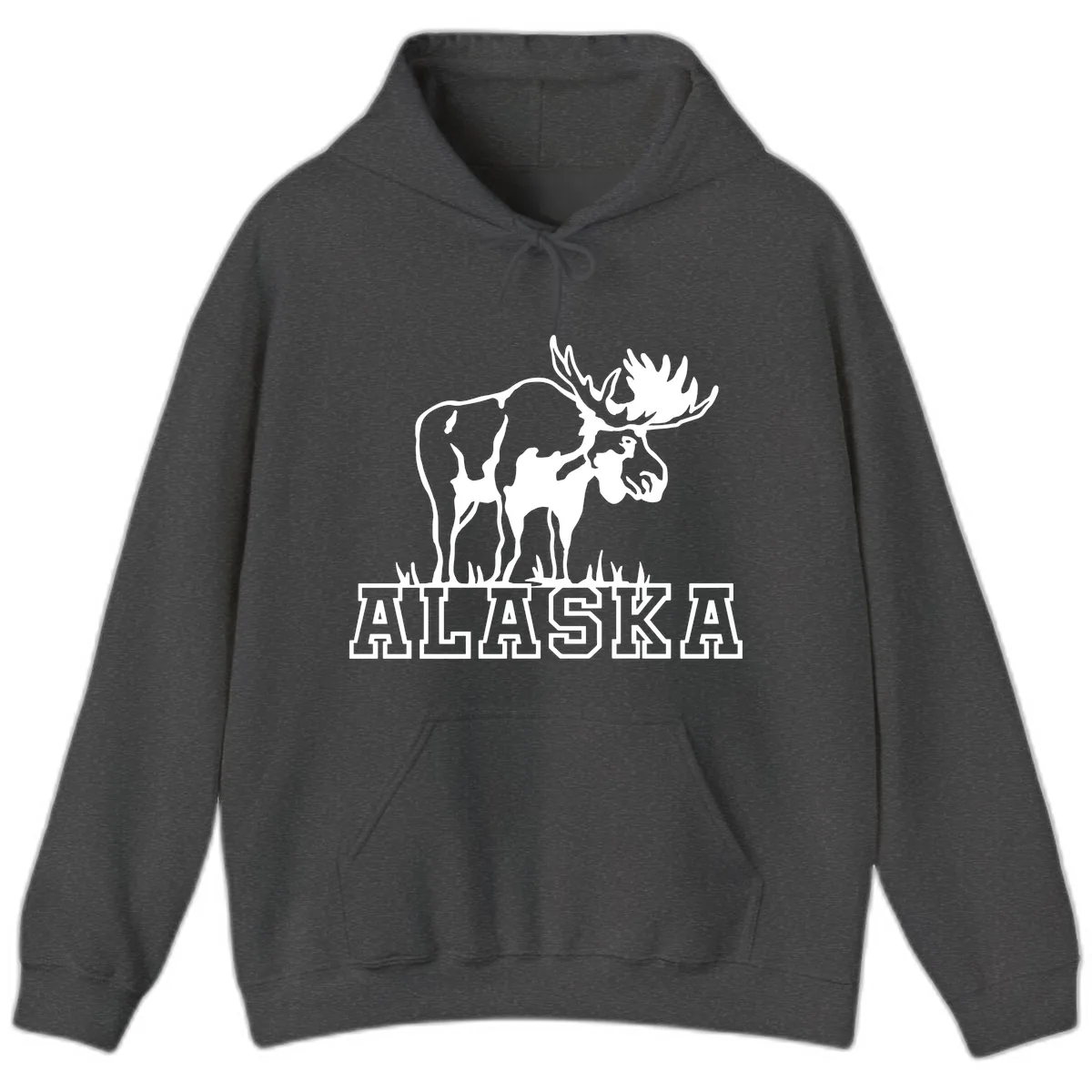 Majestic Moose Alaska Wildlife Hoodie in Dark Heather